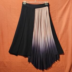 Sz Medium Pink & Black Pleated Gradient Skirt Swing Midi Cocktail Prom Formal